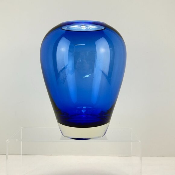 Other - Vintage Cobalt Blue Art Glass Vase With Clear Bottom